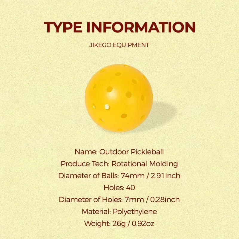 JIKEGO Outdoor-Pickleball-Bälle in Wettbewerbsqualität, 74 mm, 40 Löcher, 8, 12, 16 Packungen, PE, 26 g, Gelbgrün, Zubehör, Training