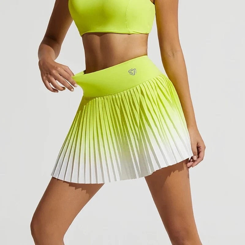 2023 Damen-Plissee-Tennisrock mit Taschen, sportliche Culottes, hohe Taille, Farbverlauf, Golf-Skorts, Workout-Laufröcke