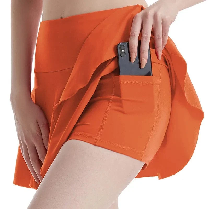 Frauen Tennis Culottes Hohe Taille Tasche Fitness Rock Training Athletisch Laufen Yoga Sport Shorts Futter Mädchen Anti-geleert