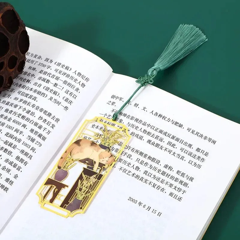 1 Stück ausgehöhlte Lesezeichen aus Metall mit Katze im chinesischen Stil, Lesezeichen für Schüler, Lehrer, Lesewerkzeuge, Schule, Souvenirs