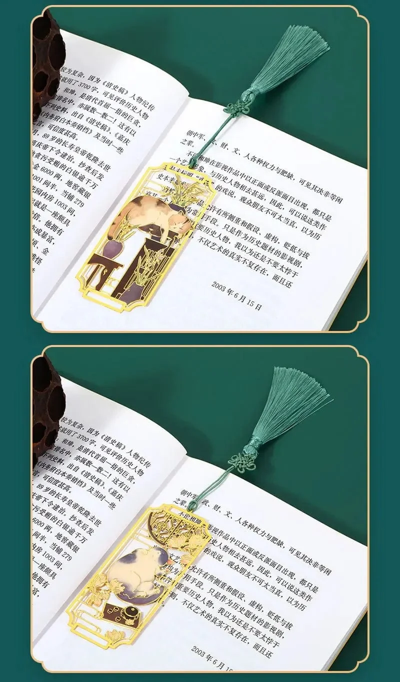 1 Stück ausgehöhlte Lesezeichen aus Metall mit Katze im chinesischen Stil, Lesezeichen für Schüler, Lehrer, Lesewerkzeuge, Schule, Souvenirs