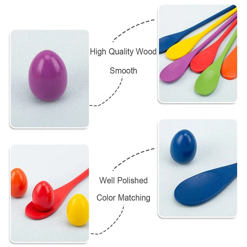 Montessori-Regenbogen-Holzlöffel, sensorisches Spielzeug, Farbabstimmungs-Balancespiel, frühes pädagogisches Holzspielzeug für Kinder, Vorschul-Lehrmittel
