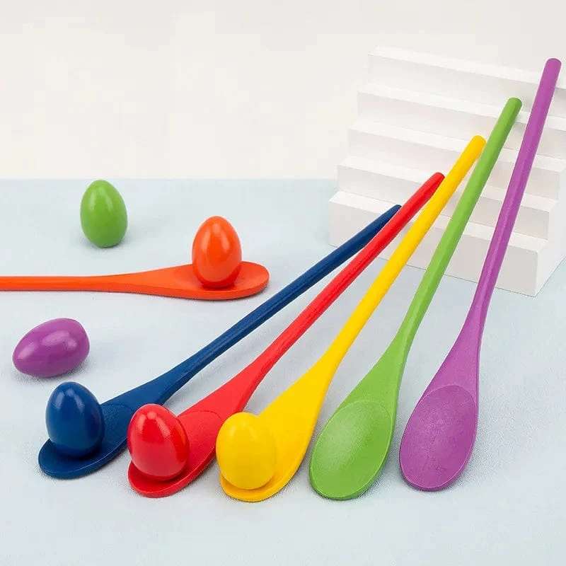 Montessori-Regenbogen-Holzlöffel, sensorisches Spielzeug, Farbabstimmungs-Balancespiel, frühes pädagogisches Holzspielzeug für Kinder, Vorschul-Lehrmittel