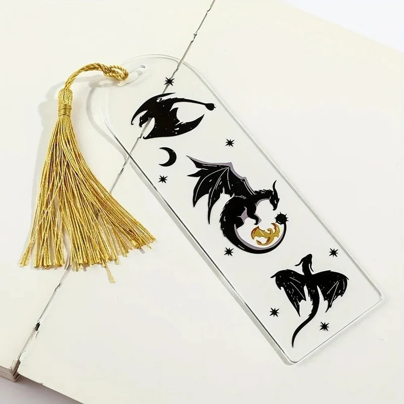 Transparentes Lesezeichen mit Drachenquasten aus Acryl, Anime-Lesezeichen mit schwarzem Drachen, Geschenk für Buchliebhaber, für Lehrer, Freunde, Kinder, Marker, Lesen