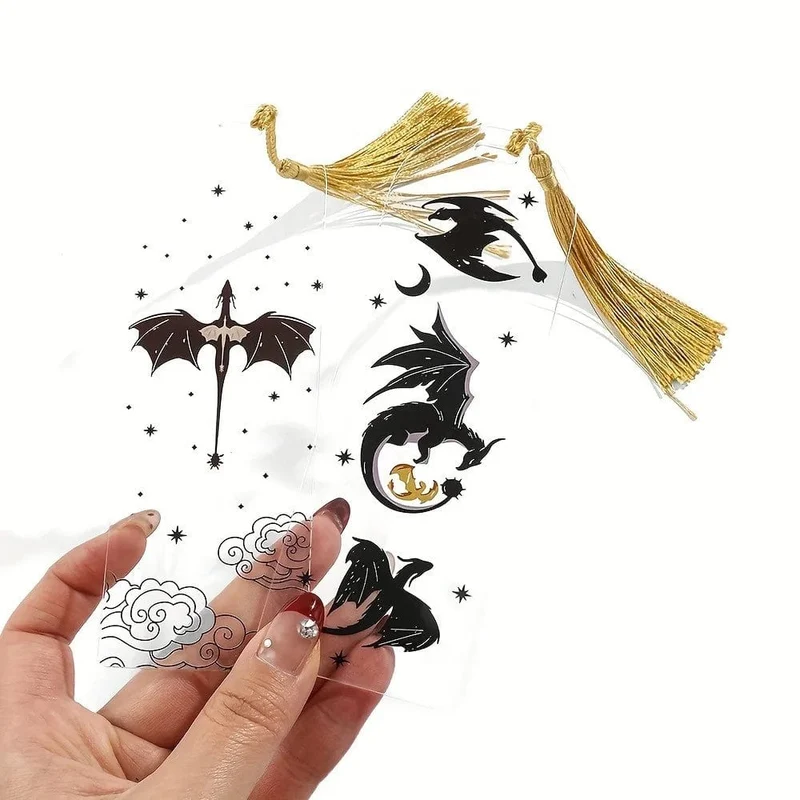 Transparentes Lesezeichen mit Drachenquasten aus Acryl, Anime-Lesezeichen mit schwarzem Drachen, Geschenk für Buchliebhaber, für Lehrer, Freunde, Kinder, Marker, Lesen