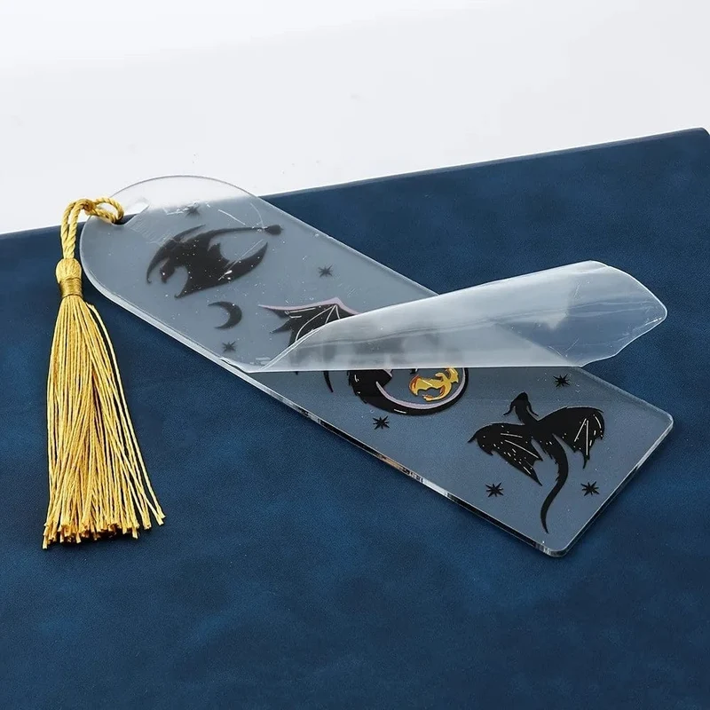 Transparentes Lesezeichen mit Drachenquasten aus Acryl, Anime-Lesezeichen mit schwarzem Drachen, Geschenk für Buchliebhaber, für Lehrer, Freunde, Kinder, Marker, Lesen
