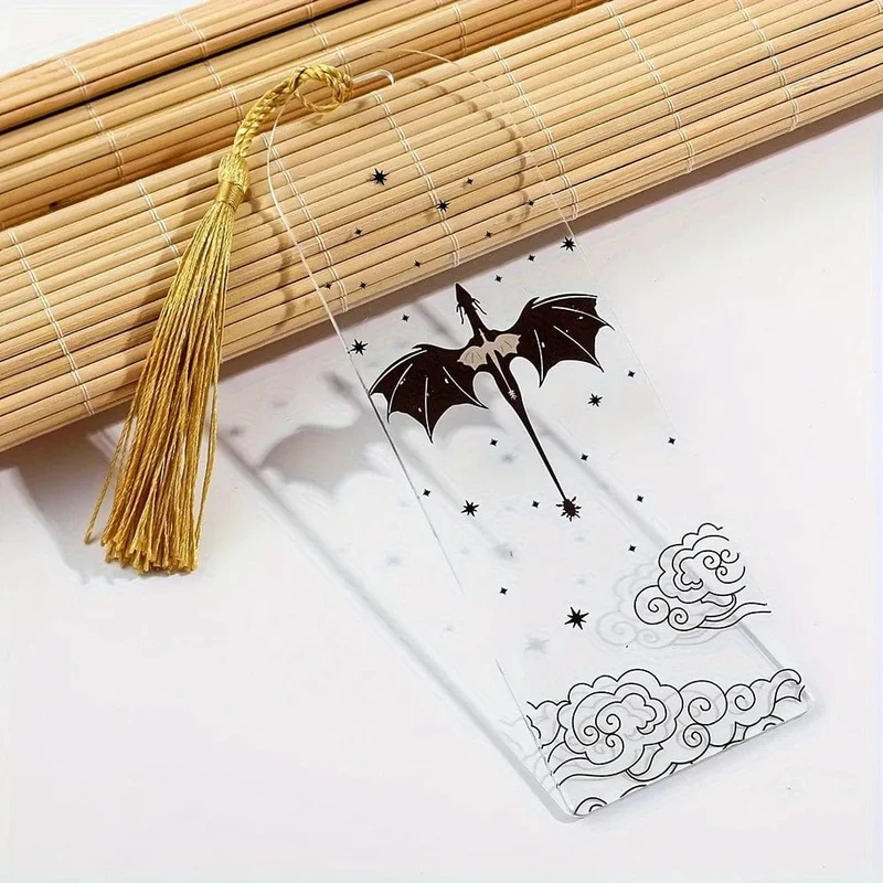 Transparentes Lesezeichen mit Drachenquasten aus Acryl, Anime-Lesezeichen mit schwarzem Drachen, Geschenk für Buchliebhaber, für Lehrer, Freunde, Kinder, Marker, Lesen