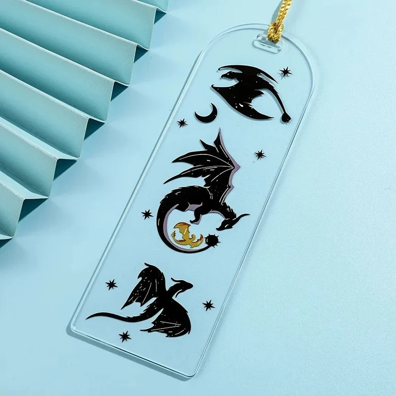 Transparentes Lesezeichen mit Drachenquasten aus Acryl, Anime-Lesezeichen mit schwarzem Drachen, Geschenk für Buchliebhaber, für Lehrer, Freunde, Kinder, Marker, Lesen