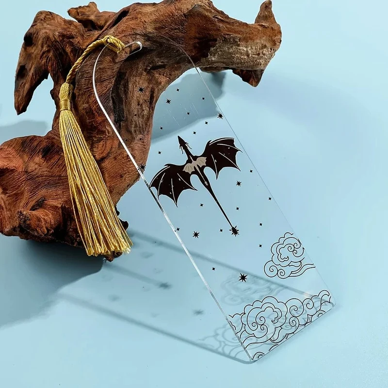 Transparentes Lesezeichen mit Drachenquasten aus Acryl, Anime-Lesezeichen mit schwarzem Drachen, Geschenk für Buchliebhaber, für Lehrer, Freunde, Kinder, Marker, Lesen