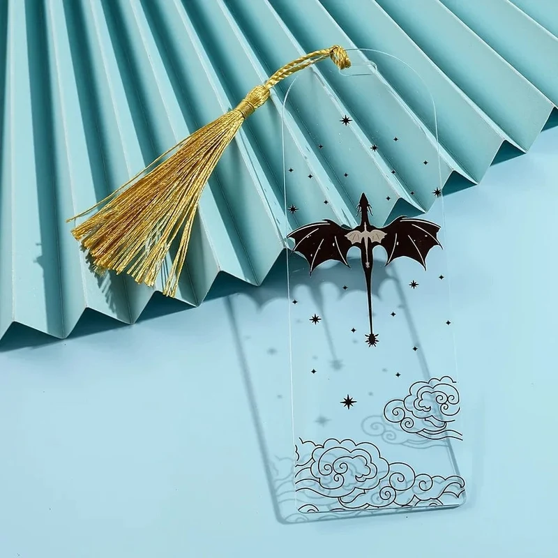 Transparentes Lesezeichen mit Drachenquasten aus Acryl, Anime-Lesezeichen mit schwarzem Drachen, Geschenk für Buchliebhaber, für Lehrer, Freunde, Kinder, Marker, Lesen