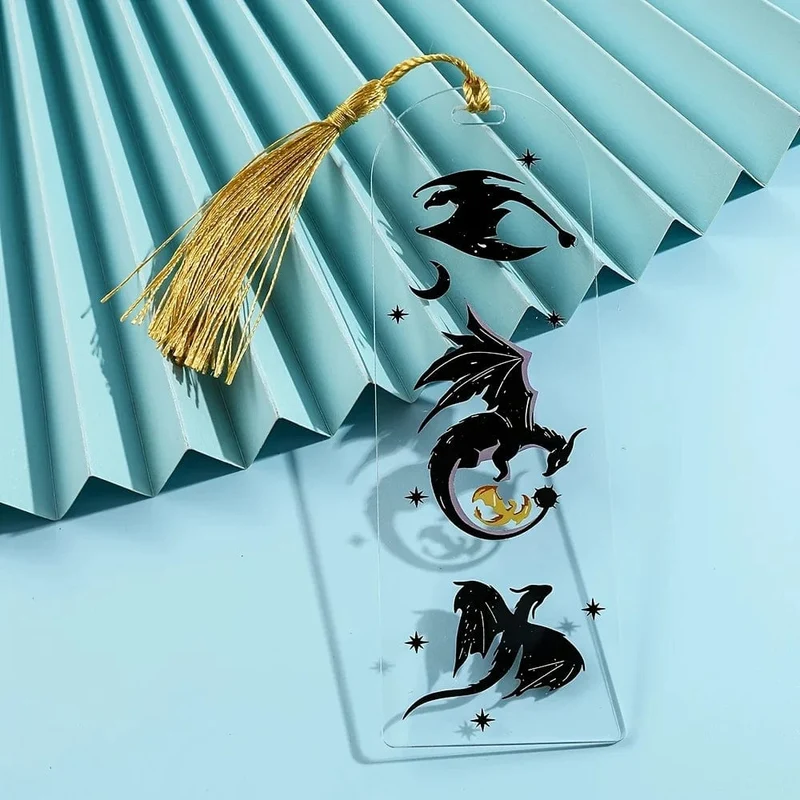 Transparentes Lesezeichen mit Drachenquasten aus Acryl, Anime-Lesezeichen mit schwarzem Drachen, Geschenk für Buchliebhaber, für Lehrer, Freunde, Kinder, Marker, Lesen