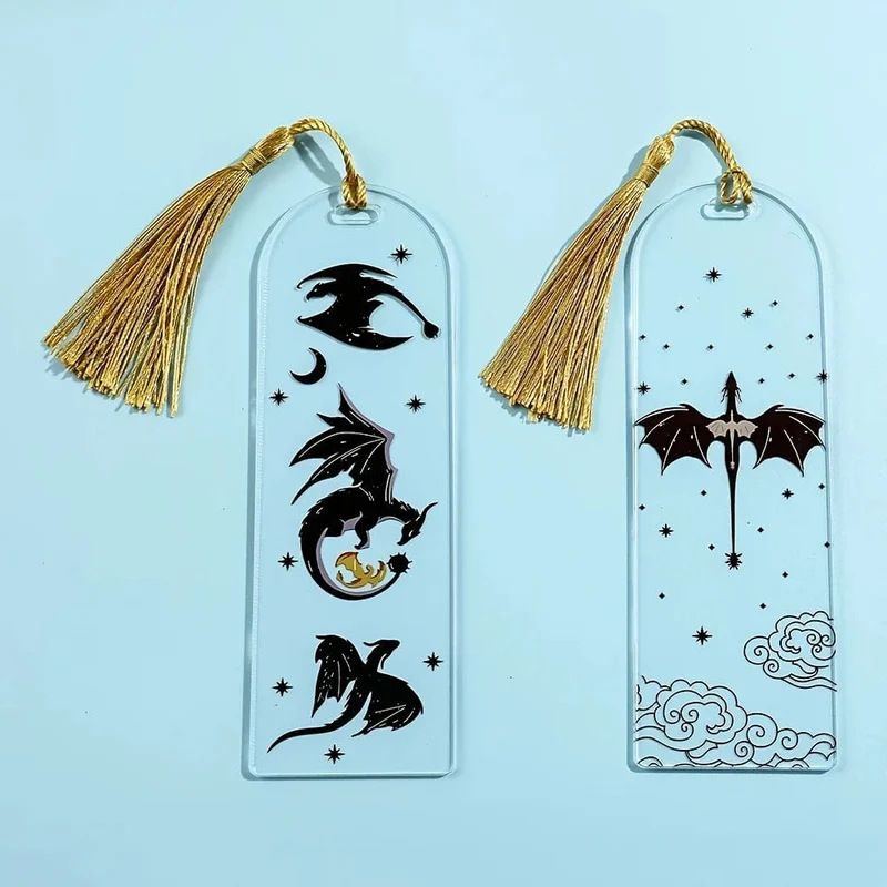 Transparentes Lesezeichen mit Drachenquasten aus Acryl, Anime-Lesezeichen mit schwarzem Drachen, Geschenk für Buchliebhaber, für Lehrer, Freunde, Kinder, Marker, Lesen