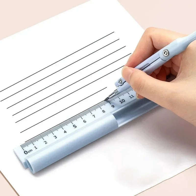 Kawaii 3-in-1-Geometrie-Set mit Lineal und Bleistift, multifunktionaler Zeichenzirkel für die Schule, mathematisches Geometrie-Werkzeug, koreanisches Briefpapier