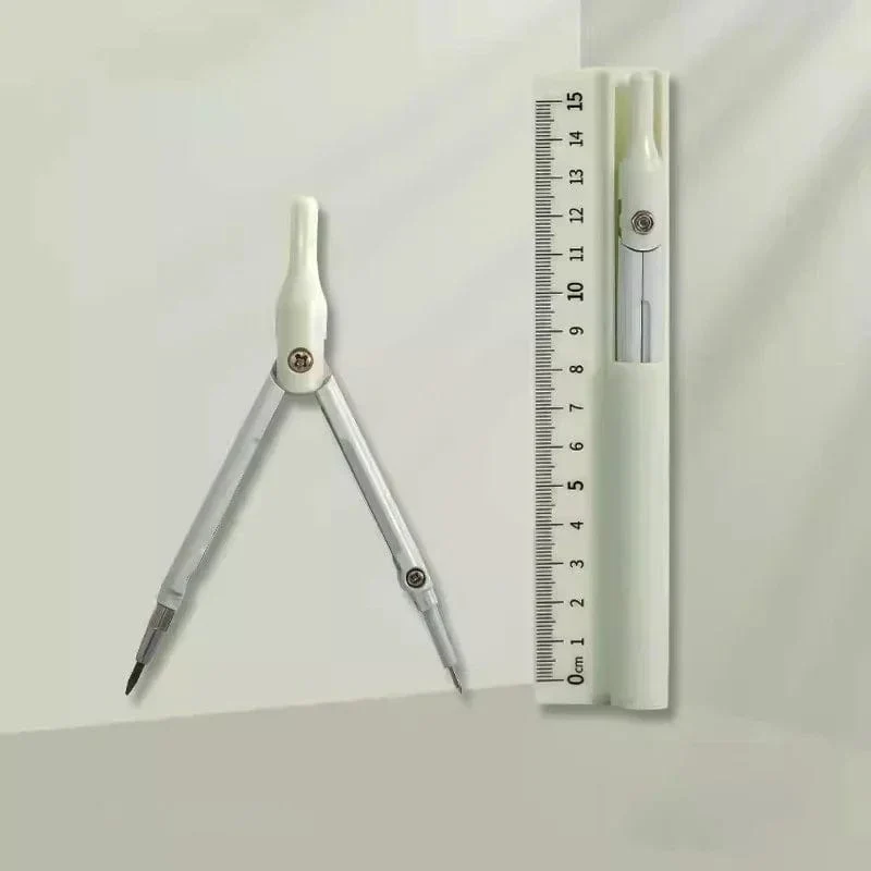 Kawaii 3-in-1-Geometrie-Set mit Lineal und Bleistift, multifunktionaler Zeichenzirkel für die Schule, mathematisches Geometrie-Werkzeug, koreanisches Briefpapier