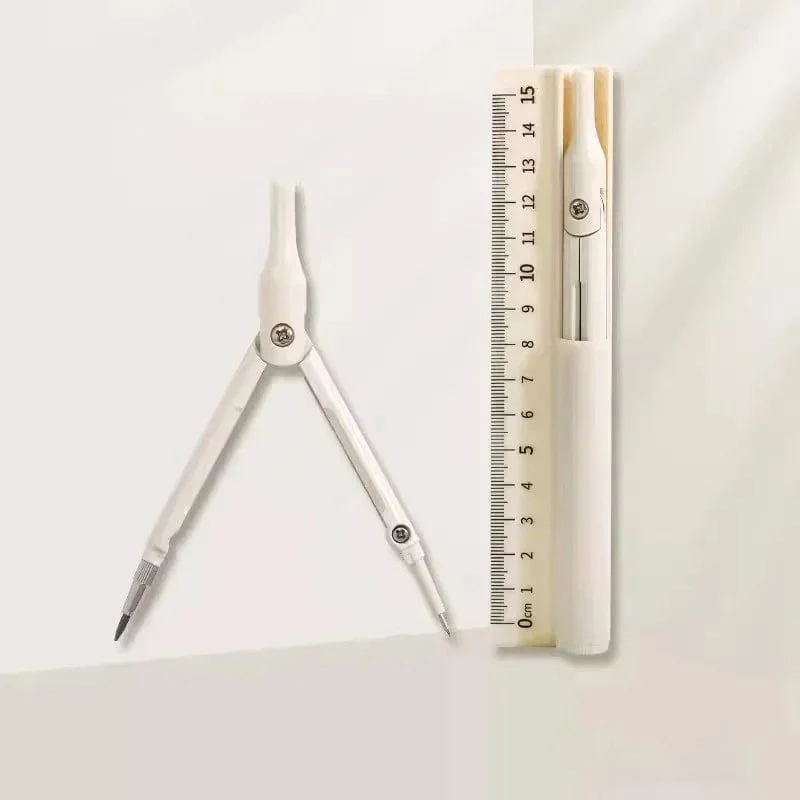 Kawaii 3-in-1-Geometrie-Set mit Lineal und Bleistift, multifunktionaler Zeichenzirkel für die Schule, mathematisches Geometrie-Werkzeug, koreanisches Briefpapier