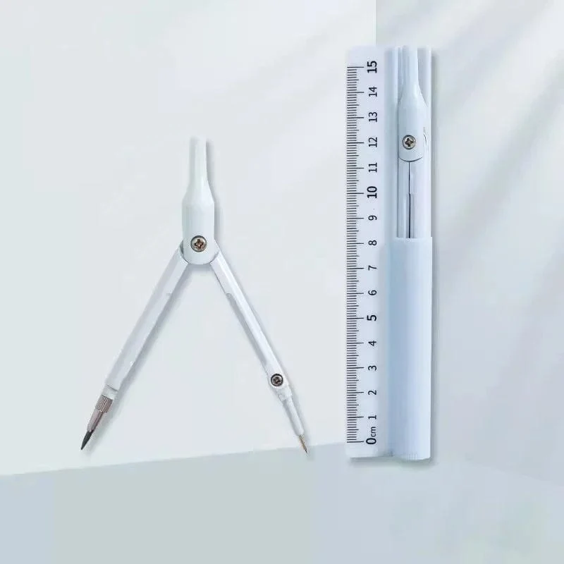Kawaii 3-in-1-Geometrie-Set mit Lineal und Bleistift, multifunktionaler Zeichenzirkel für die Schule, mathematisches Geometrie-Werkzeug, koreanisches Briefpapier