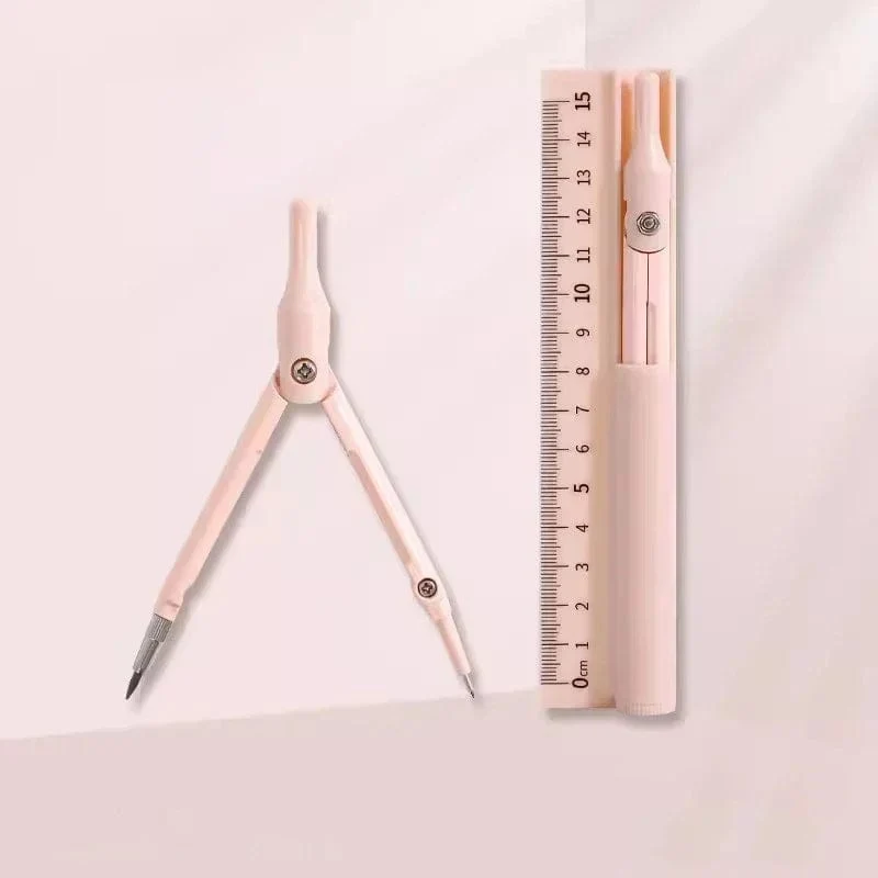 Kawaii 3-in-1-Geometrie-Set mit Lineal und Bleistift, multifunktionaler Zeichenzirkel für die Schule, mathematisches Geometrie-Werkzeug, koreanisches Briefpapier