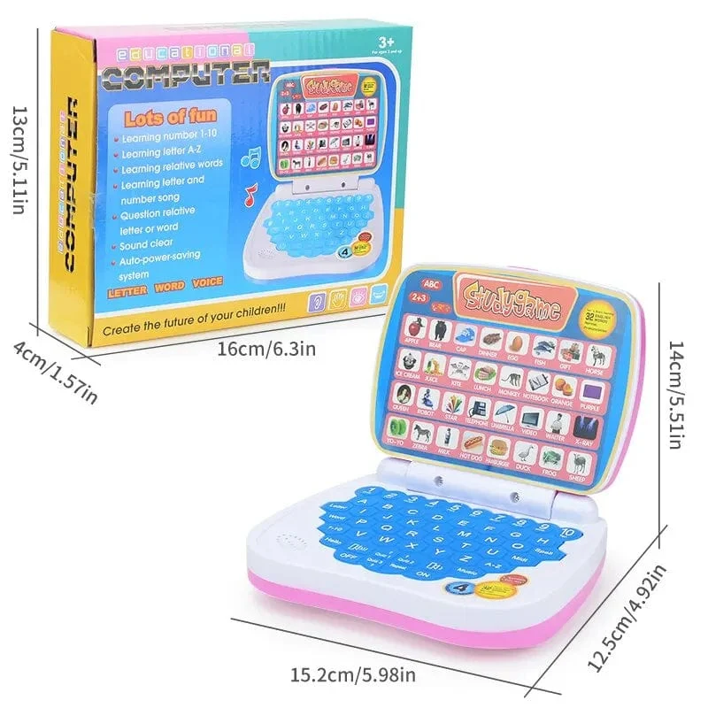 Kleines Laptop-Spielzeug zum Englischlernen für Kinder. Jungen- und Mädchencomputer für Alphabet ABC.Zahlen.Wörter.Rechtschreibung.Mathematik.Musik