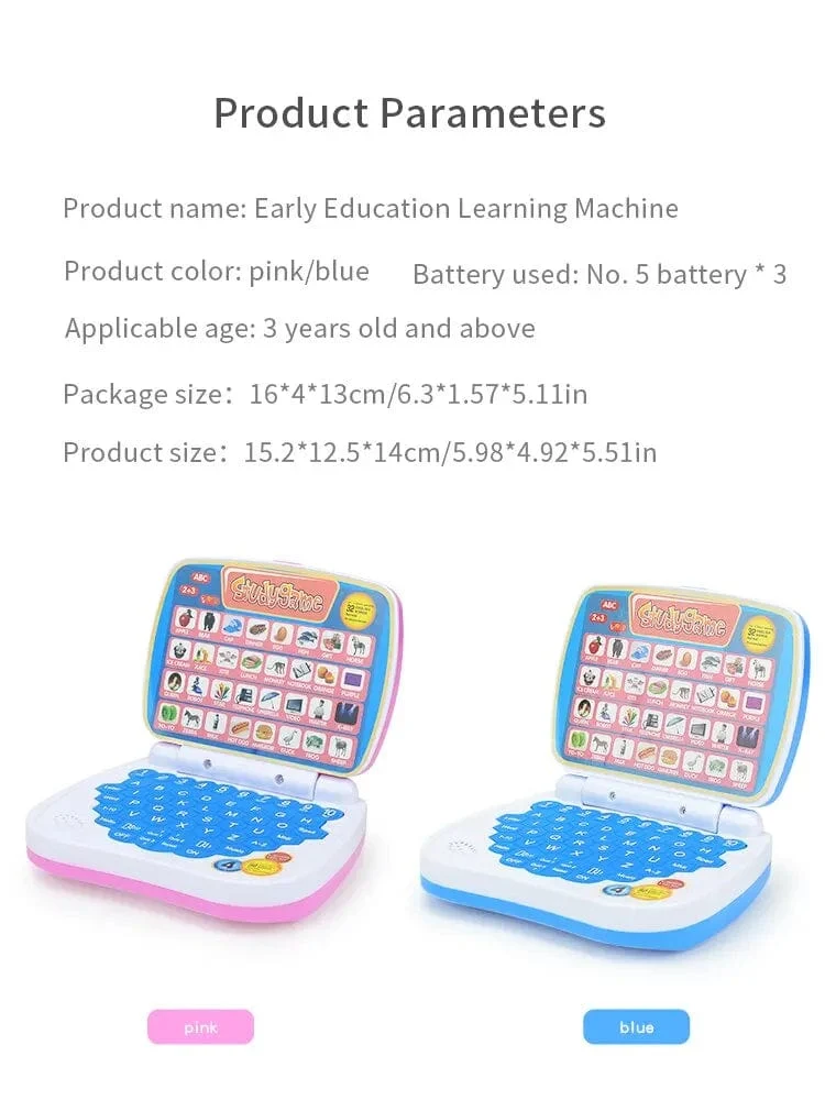 Kleines Laptop-Spielzeug zum Englischlernen für Kinder. Jungen- und Mädchencomputer für Alphabet ABC.Zahlen.Wörter.Rechtschreibung.Mathematik.Musik