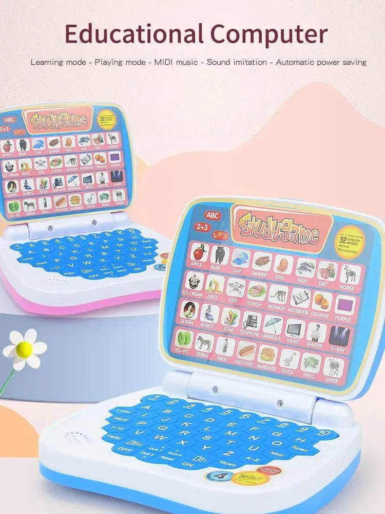 Kleines Laptop-Spielzeug zum Englischlernen für Kinder. Jungen- und Mädchencomputer für Alphabet ABC.Zahlen.Wörter.Rechtschreibung.Mathematik.Musik
