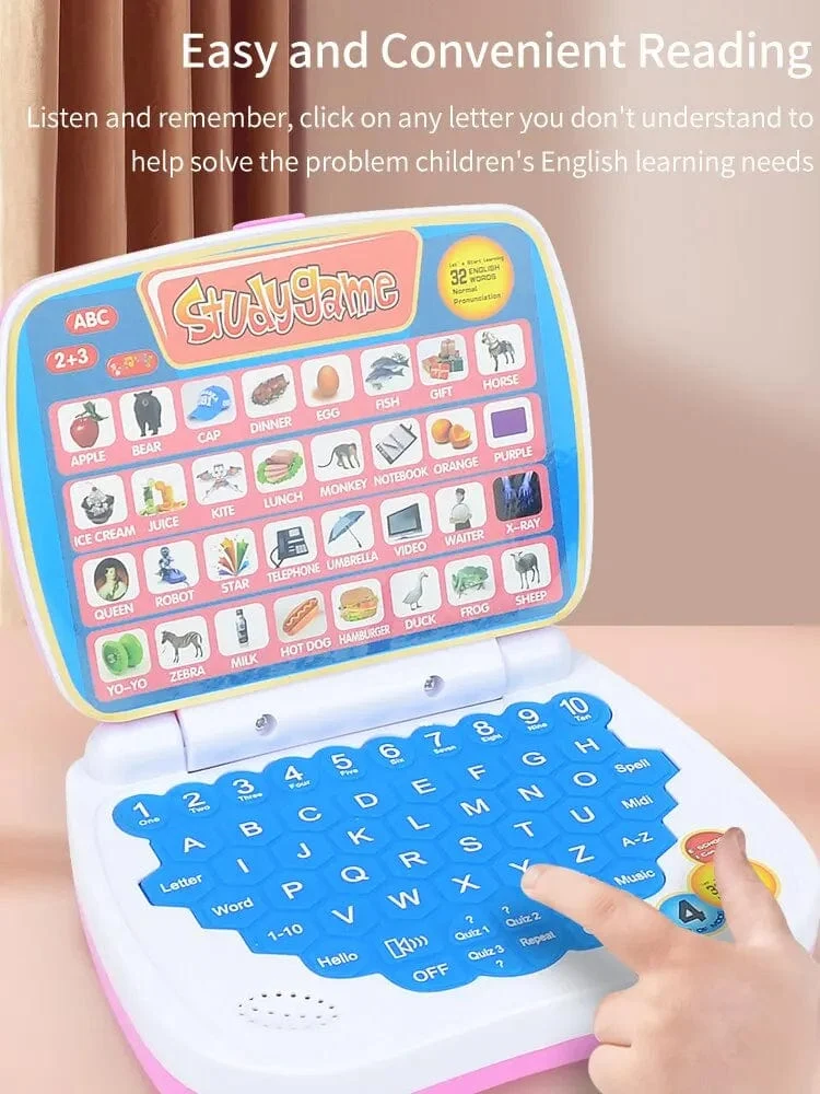 Kleines Laptop-Spielzeug zum Englischlernen für Kinder. Jungen- und Mädchencomputer für Alphabet ABC.Zahlen.Wörter.Rechtschreibung.Mathematik.Musik
