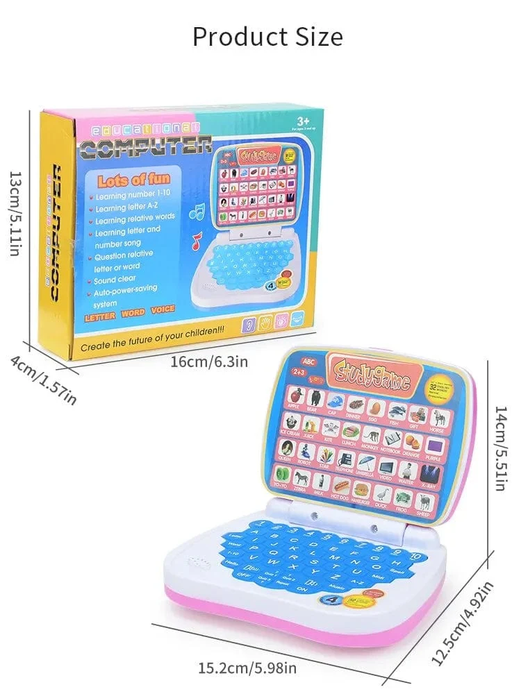 Kleines Laptop-Spielzeug zum Englischlernen für Kinder. Jungen- und Mädchencomputer für Alphabet ABC.Zahlen.Wörter.Rechtschreibung.Mathematik.Musik