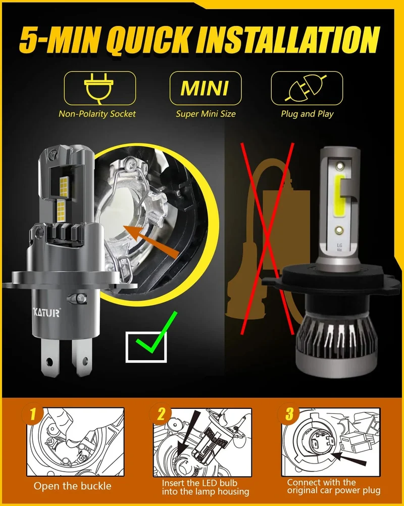 2x H4 LED Scheinwerfer Birne Mini Wireless 100W 20000LM 6500K für Auto Scheinwerfer Auto Diode Lampen H4 Turbo led 12V Hohe Abblendlicht