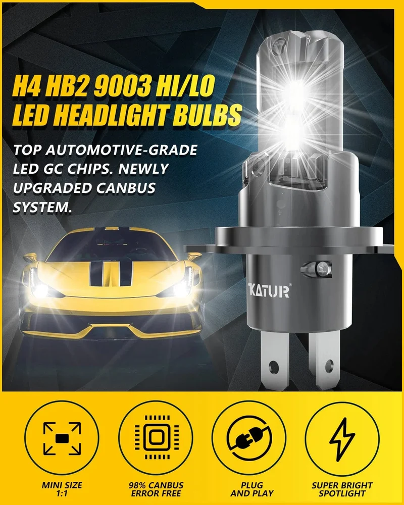 2x H4 LED Scheinwerfer Birne Mini Wireless 100W 20000LM 6500K für Auto Scheinwerfer Auto Diode Lampen H4 Turbo led 12V Hohe Abblendlicht