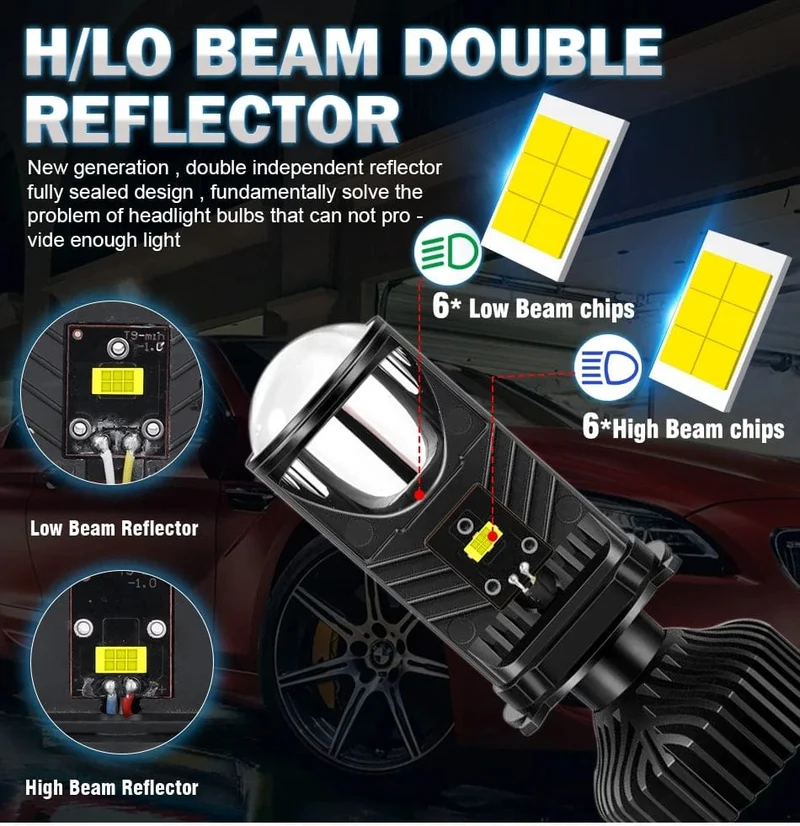 H4 LED-Projektorlinse, Scheinwerfer, Auto-LED-Scheinwerfer, Canbus, 6000 K, Fern-/Abblendlicht, Birne mit Turbolüfter, 22000 lm, 90 W, für Auto/Motorrad, 12 V