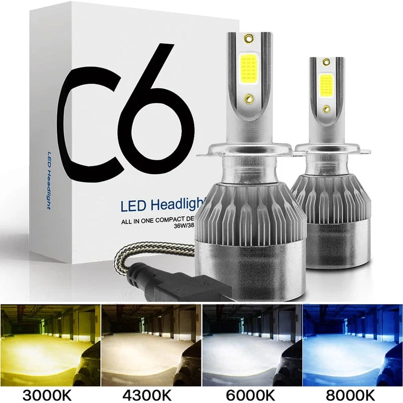 2x H7 LED H11 H4 Hallo/Lo H1 H3 H8 HB1 HB3 HB4 HB5 HIR2 H13 H27 9005 9006 Auto Scheinwerfer lampen 3000K 6000K 8000K COB C6 auto lichter