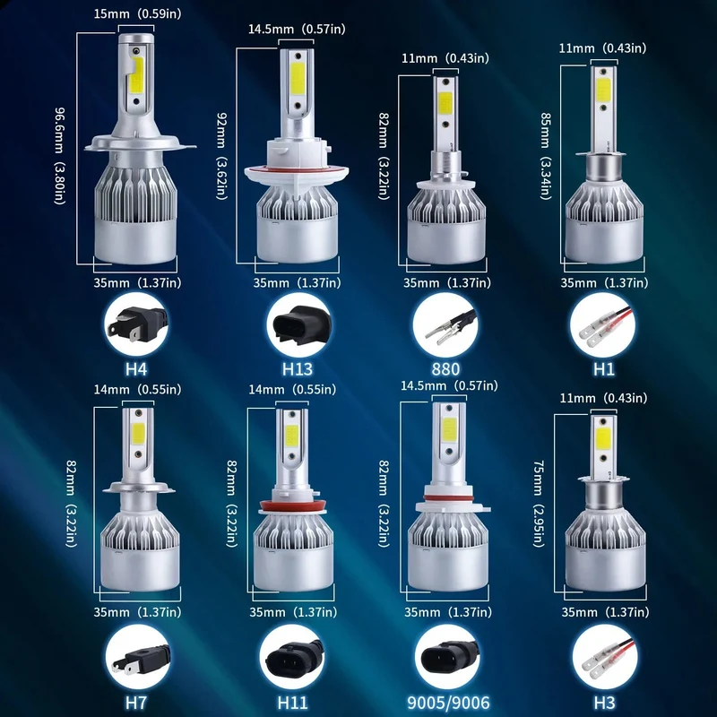 2x H7 LED H11 H4 Hallo/Lo H1 H3 H8 HB1 HB3 HB4 HB5 HIR2 H13 H27 9005 9006 Auto Scheinwerfer lampen 3000K 6000K 8000K COB C6 auto lichter