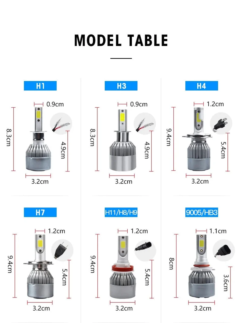 2x H7 LED H11 H4 Hallo/Lo H1 H3 H8 HB1 HB3 HB4 HB5 HIR2 H13 H27 9005 9006 Auto Scheinwerfer lampen 3000K 6000K 8000K COB C6 auto lichter