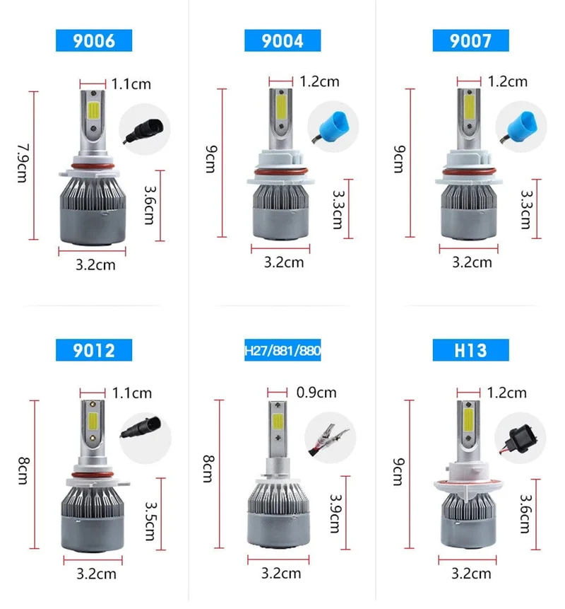 2x H7 LED H11 H4 Hallo/Lo H1 H3 H8 HB1 HB3 HB4 HB5 HIR2 H13 H27 9005 9006 Auto Scheinwerfer lampen 3000K 6000K 8000K COB C6 auto lichter