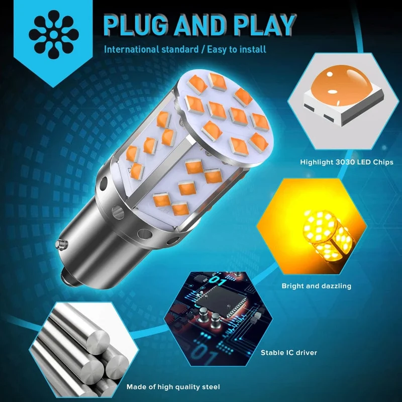 Eine Packung 1156 P21W ba15s Bau15s PY21W 7507 LED Canbus Kein Hyper Flash Blinker Glühbirne Eingebauter Widerstand Fehlerfrei Orange
