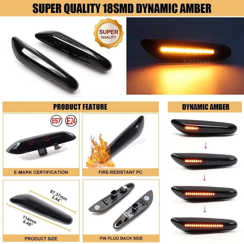 LED Dynamische Seitenmarkierungsspiegel-Anzeigelampe Fließendes Wasser Blinkerlicht Für BMW E90 E91 E92 E93 E60 E87 E82 E61 E46 X1 X3