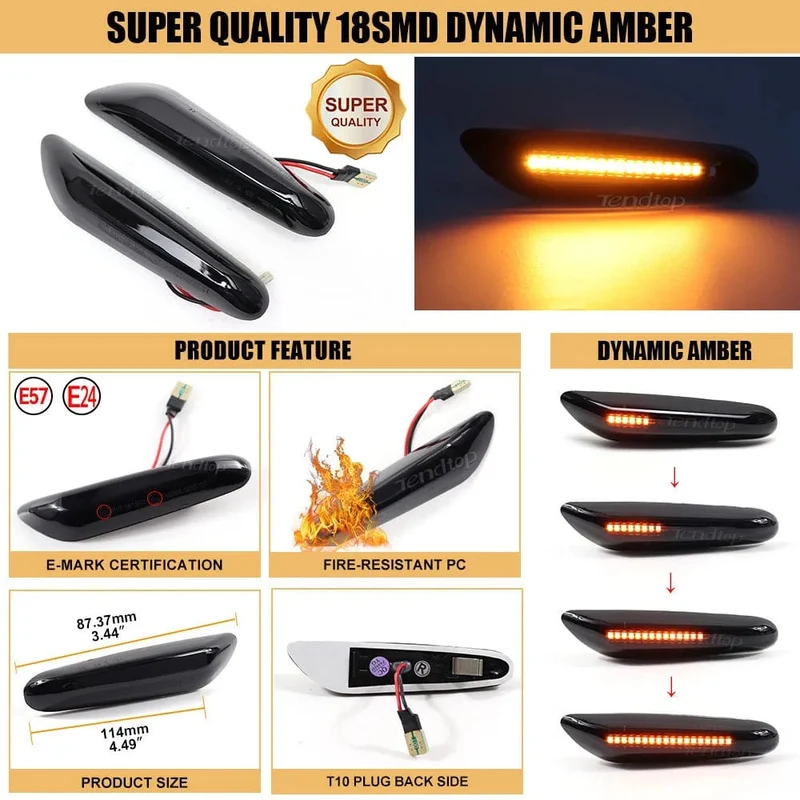 LED Dynamische Seitenmarkierungsspiegel-Anzeigelampe Fließendes Wasser Blinkerlicht Für BMW E90 E91 E92 E93 E60 E87 E82 E61 E46 X1 X3