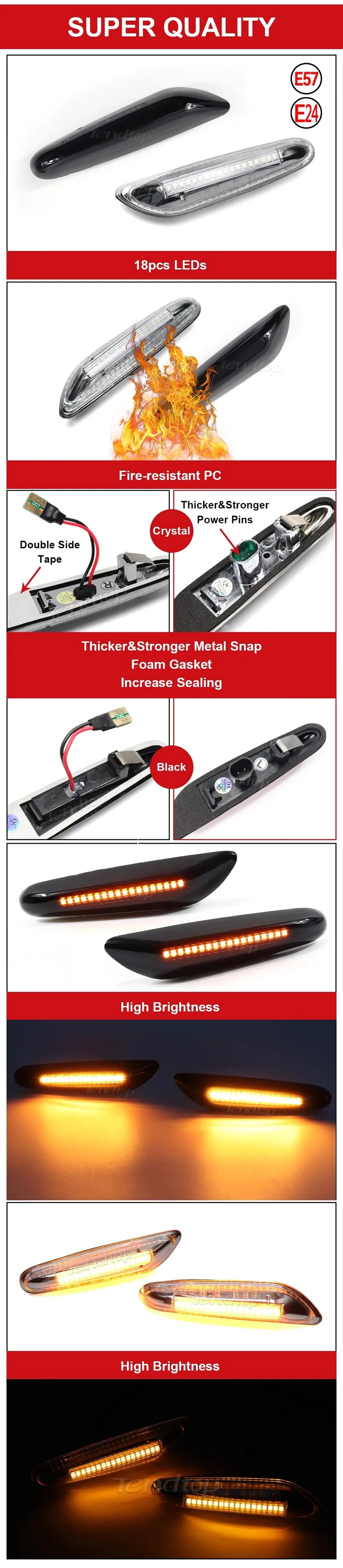 LED Dynamische Seitenmarkierungsspiegel-Anzeigelampe Fließendes Wasser Blinkerlicht Für BMW E90 E91 E92 E93 E60 E87 E82 E61 E46 X1 X3