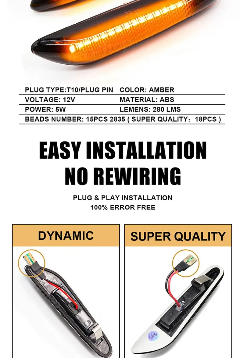 LED Dynamische Seitenmarkierungsspiegel-Anzeigelampe Fließendes Wasser Blinkerlicht Für BMW E90 E91 E92 E93 E60 E87 E82 E61 E46 X1 X3
