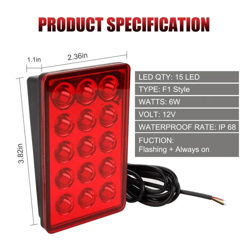 F1 Style LED-Bremskontrollleuchten 12V 15LED Rückleuchten Auto-Blitz Warnung Rückwärts Stopp Sicherheitssignallampen für Auto SUV Moto