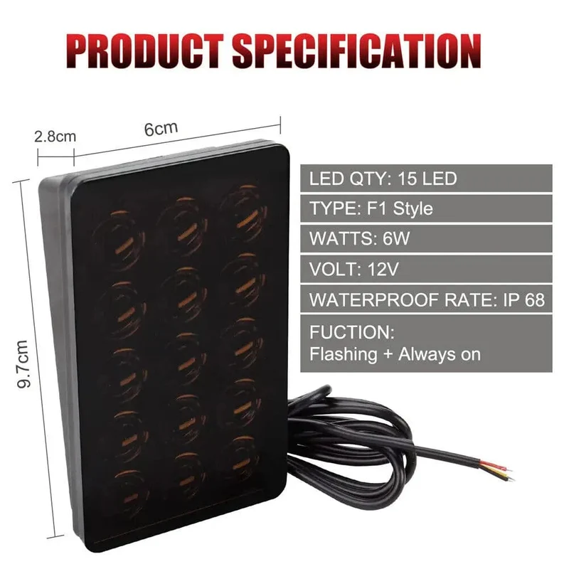 F1 Style LED-Bremskontrollleuchten 12V 15LED Rückleuchten Auto-Blitz Warnung Rückwärts Stopp Sicherheitssignallampen für Auto SUV Moto
