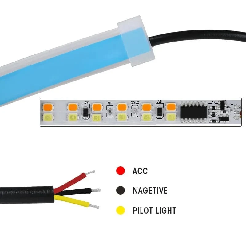2 stücke 12V LED DRL Auto Tagfahrlicht Flexible Wasserdichte Streifen Auto Scheinwerfer Weiß Blinker Gelb Bremse Flow Lichter