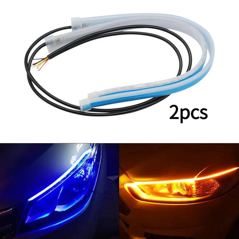 2 stücke 12V LED DRL Auto Tagfahrlicht Flexible Wasserdichte Streifen Auto Scheinwerfer Weiß Blinker Gelb Bremse Flow Lichter