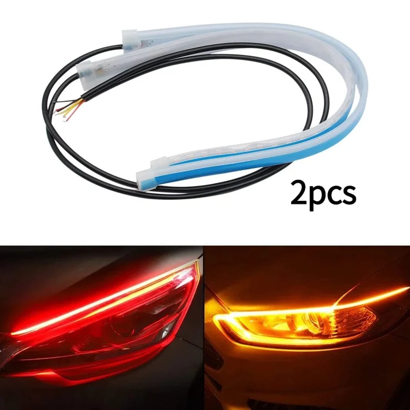 2 stücke 12V LED DRL Auto Tagfahrlicht Flexible Wasserdichte Streifen Auto Scheinwerfer Weiß Blinker Gelb Bremse Flow Lichter