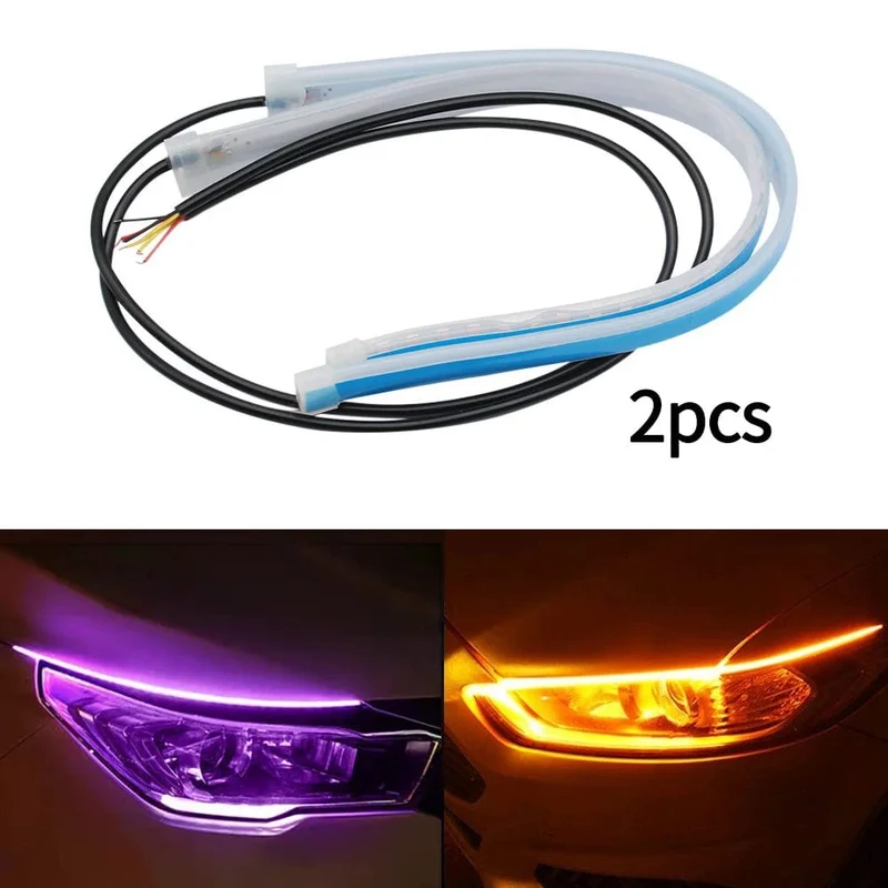 2 stücke 12V LED DRL Auto Tagfahrlicht Flexible Wasserdichte Streifen Auto Scheinwerfer Weiß Blinker Gelb Bremse Flow Lichter