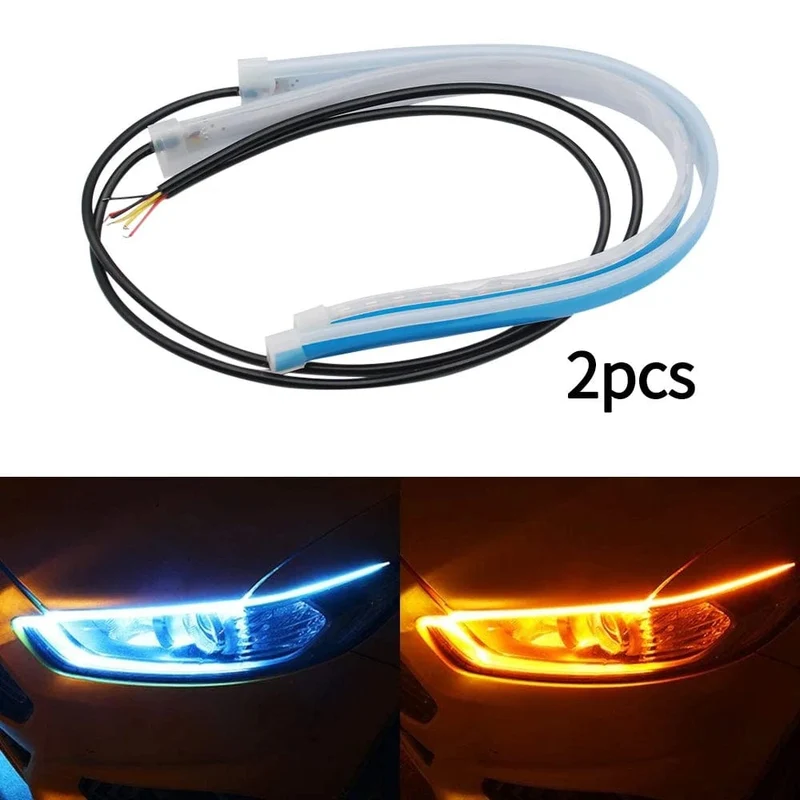 2 stücke 12V LED DRL Auto Tagfahrlicht Flexible Wasserdichte Streifen Auto Scheinwerfer Weiß Blinker Gelb Bremse Flow Lichter