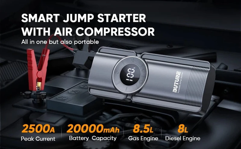 Buture 4 In 1 Starthilfe 150PSI Pumpe Luft Kompressor 20000mAh Power Bank 2500A Ausgangs Gerät 15V Digital Reifen inflator