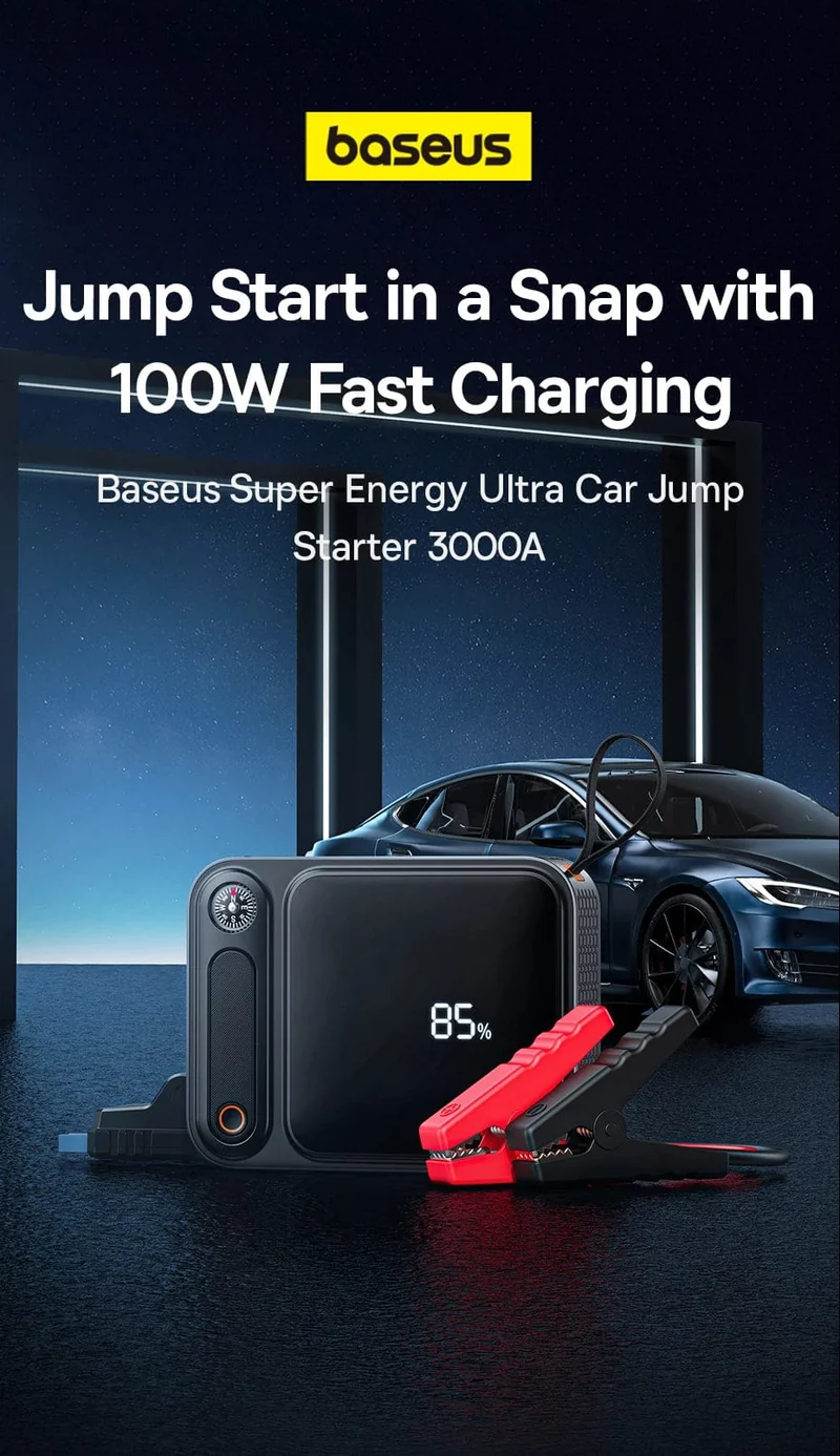 Baseus 3000A Auto Starthilfe Power Bank 26800mAh Auto Startgerät mit PD 100W Schnelllade Autobatterie Ladegerät Booster