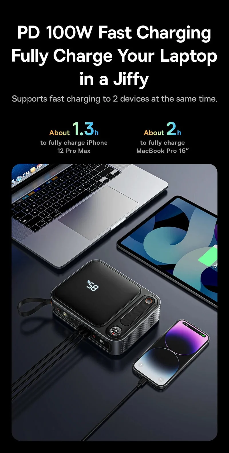 Baseus 3000A Auto Starthilfe Power Bank 26800mAh Auto Startgerät mit PD 100W Schnelllade Autobatterie Ladegerät Booster
