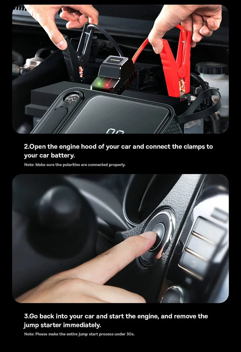 Baseus 3000A Auto Starthilfe Power Bank 26800mAh Auto Startgerät mit PD 100W Schnelllade Autobatterie Ladegerät Booster