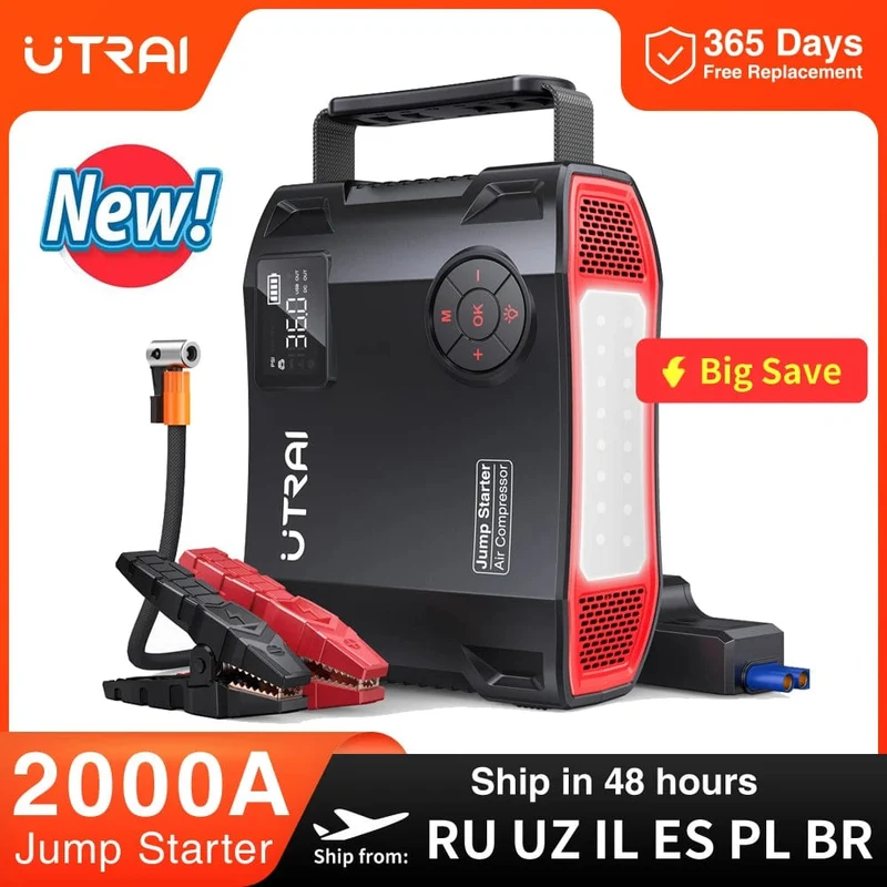 UTRAI 4 In 1 2000A Starthilfe Power Bank 16000mAh 150PSI Luft Kompressor Reifen Pumpe Tragbare Ladegerät Auto Booster Ausgangs gerät